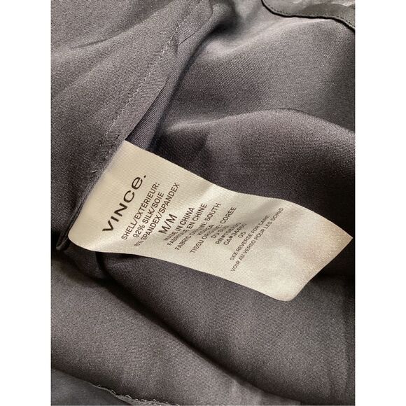 Vince Collar Stretch Silk Button Down Blouse Size M Grey - Picture 12 of 14